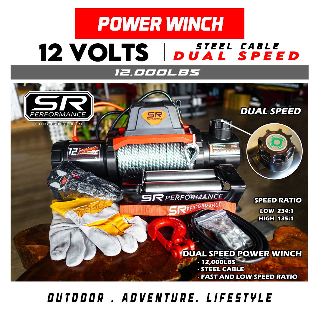 SR POWER WINCH DUAL SPEED STEEL CABLE